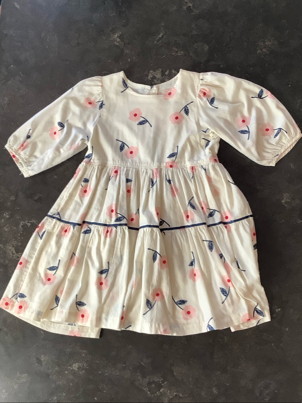 Pink Chicken White Dress with Pink Floral Print and Navy Leaves